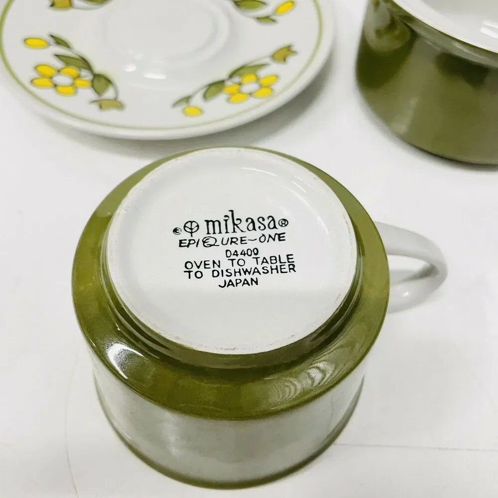 VTG Mikasa Epiqure One Olive Sugar Creamer Saucer Mug Cup Set Tea Coffee Japan